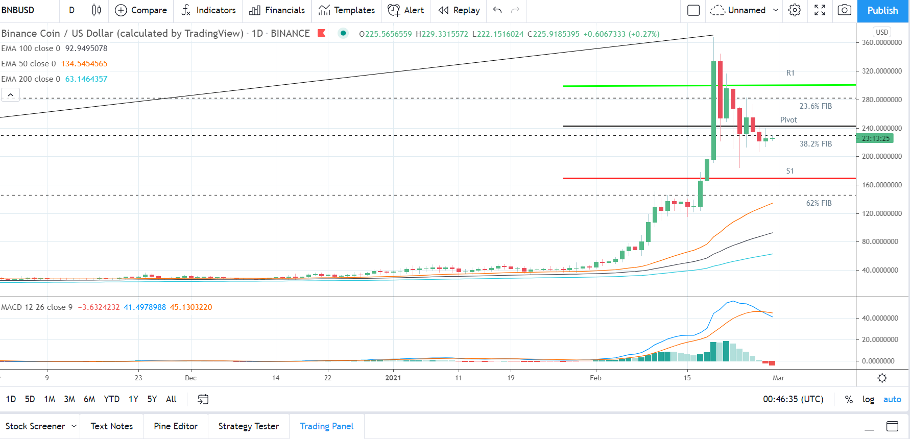 BNBUSD 280221 Daily Chart